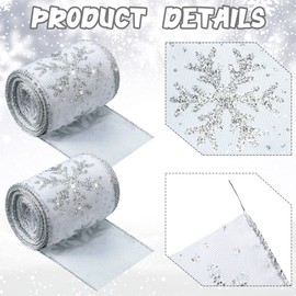 Cinta con Cable de Copo de Nieve de Navidad, 2.5 Pulgadas x 12 Yardas 2 Rollos Cinta de Borde con Alambre de Copo de Nieve Brillante Satinado para Árbol Envoltorio Regalo (Blanco, Plata)