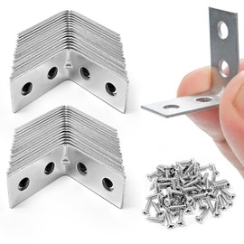 Angle Brackets Corner Bracket for Wood 32 Pcs | 25mm x 25mm x 13mm | Galvanised Steel Brackets with 128 Screws for Fixing and Repairing Furniture, Shelves, Windows and Cabinets