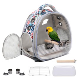 Ioview Portable Travel pet Backpack Carrier Hamster Bag Guinea Pig Bird Small Dog cat Turtle Carrier Rabbit Cage Squirrel Bearded Dragon Breathable Hangbag (Hua+Accessories)