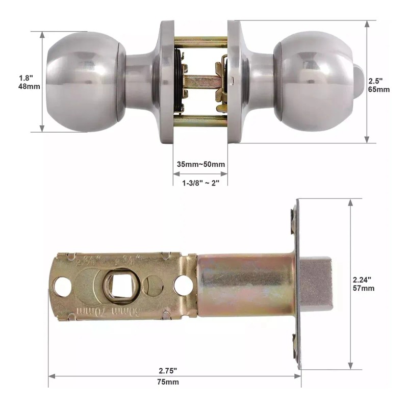 Cerradura de Perilla Banna Acero Inoxidable Puerta Principal Plata