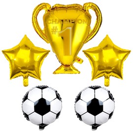 5 PCS Football Balloons & Large Football Trophy Balloons Foil Star Balloons Football Decoration for Football Match Theme Kids Boys for Birthday Decoration Home Bar Soccer Match Decor Party Supplies