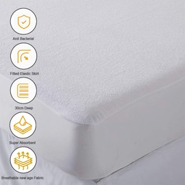 ZZZMRH New Waterproof Terry Towel Mattress Protector Cover 12" Fitted Bed Cover Polycotton Waterproof Mattress Protectors Fitted Mattress Protector Waterproof Double 137x190 cm