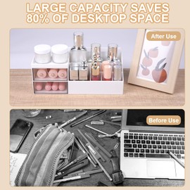 URAQT Make Up Organiser, Cosmetic Organiser with 2 Drawers and 10 Compartments, Makeup Organiser Makeup and Skincare Cosmetic Storage, Dressing Table Organiser for Dressing Table, Bathroom and Bedroom