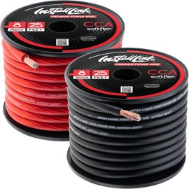 Install Link 8 AWG Gauge Power or Ground Wire Cable 25ft Red, 25ft Black (50 Feet Total), CCA