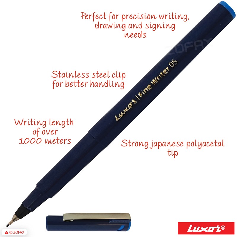 Write05 Fineliner Pens, BLUE, 0.5mm Ultra Fine Tip, Pack of