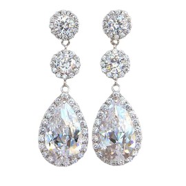 DIAMANTIO Wedding Teardrop Earrings Elegant Dangle Drop CZ Marquise Cubic Zirconia AAAAA 18K Gold Plated Sparkly Rhinestone Brides Bridal Bridesmaid Wedding Prom Formal Women Precious Silver Crystal
