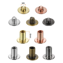 HARFINGTON 100 Sets Chicago Screws Leather Rivets, M5 3/16-Inch Belt Binding Metal Screws for Leathercraft, Bag, Shoes, Purse, Bookbinding, Black,Silver,Gold,Bronze,Rose Gold, M5x6mm