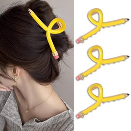3Pcs Pencil Hair Claw Clips Funny Teacher Hair Clips Cute Jaw Barrettes for Women Back to School Teacher Hair Accessories Appreciation Gift (Yellow Pencil)