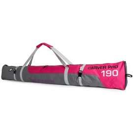 BRUBAKER Padded Ski Bag Skibag Carver Pro - Limited Edition - with strong 2-Way Zip and Compression Straps - Pink/Grey - 66 7/8 Inches