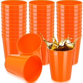 Yungyan 50 Pack 16oz Stadium Cups Reusable Plastic Cups Blank Drink Tumblers for Parties, Events, DIY Projects, 4.5 x 3.54 x 2.72 Inch (Orange)