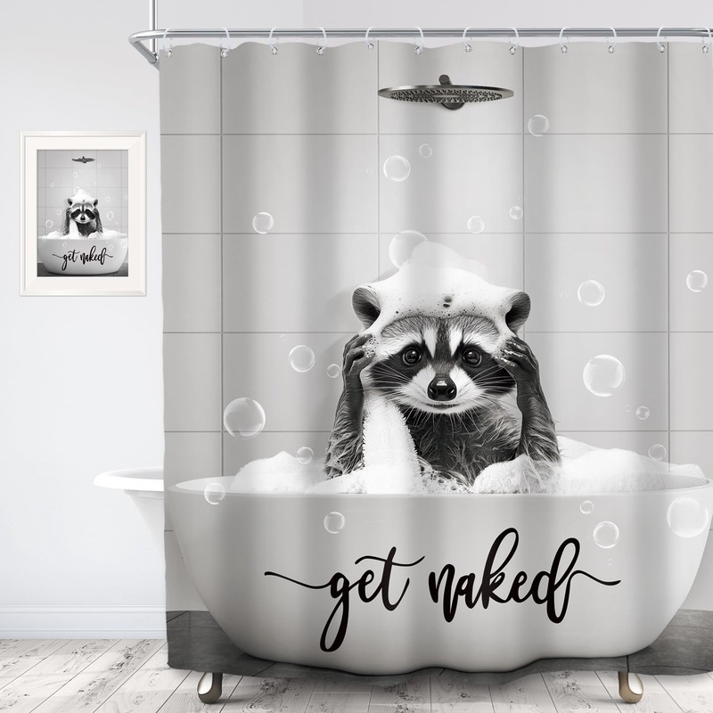 SVBright Funny Raccoon Shower Curtain 60Wx72L Inch Cute Kids Fun