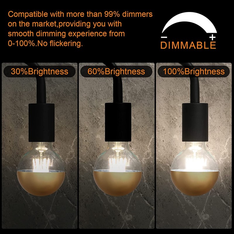 KarlunKoy Half Gold Light Bulb,8W (80W Equivalent) Dimmable LED Edison