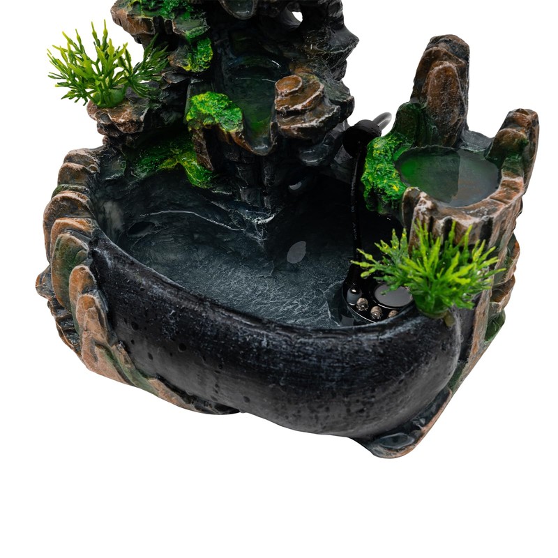 TITIDU Desktop Waterfall Bonsai Mini Rock Fountain w/LED Lights &