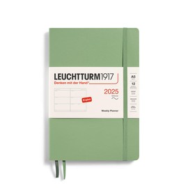 LEUCHTTURM1917 370788 Weekly Planner 2025, Medium A5 Softcover - 12 Month Planner, Lined - Sage, English