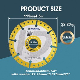 HIGHDRIL Diamond Metal Cutting Blade 4-1/2 inch/115mm Heavy Duty All-Purpose Cutting/Grinding for Rebar Sheet Metal Angle Iron Stainless Steel
