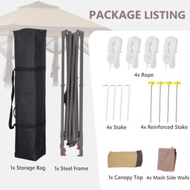 Saemoza 11x11 Pop Up Canopy Tent, Outdoor Canopy with Netting, Patio Gazebo for Backyard, Tent with Wheeled Cover Bag, Brown.