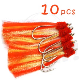 Fish WOW! 10pcs Fishing Shrimp Fly tie with 5/0 Hook Unrigged Red Yellow Krystal Flash
