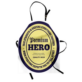 Lunarable Man Cave Apron, Courage Beer Truth Strength Premium Hero Quality Brew Logo Print, Unisex Kitchen Bib Apron with Adjustable Neck for Cooking Baking Gardening, Pale Yellow Royal Blue