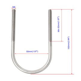 Round 304 stainless steel U-bolt, M 6 inner width 2.0 inches (50 mm), standard equipment standard nut and presser plate, silver 4 set