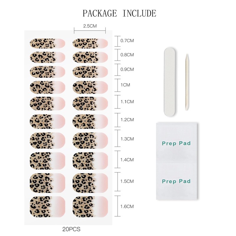 JMEOWIO Leopard Print Semi Cured Gel Strips Wraps Nail Art