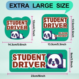 Student Driver Please Be Patient Car Magnet, Green Panda Cute Shape, Patient with Reflective Magnetic Bumper Sticker Set Detachable, Novice Safety Signs.Set of 3