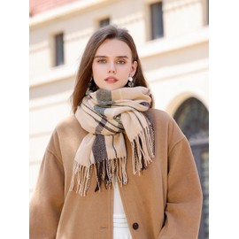 Longwu Women Scottish Tartan Multicolour Ladies Scarf and Shawl Wrap Cashmere Feel Winter Soft Warm Long Large Scarves,Gift for Women-Camel