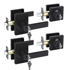 Haidms 2 Packs Black Exterior Door Lock Set with Deadbolt, Matte Black Front Door Handle and Deadbolt Set, Entry Door Locksets with Deadbolt, Heavy Duty Zinc-alloyed Front Door Lock Set