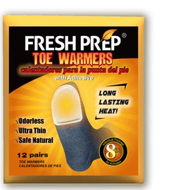 FRESH PREP Disposable Toe Warmers 12 Pairs Individual Packs Toe Heating Pads with Adhesive Back - Air Activated Safe Natural Odorless Toe Warmer, Up to 8 Hours of Heat, Warm Feet