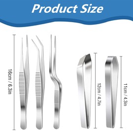 RuiChy Stainless Steel Tongs Tweezers Kit, 2 Pcs Fish Bone Tweezers Flat and Slant Pliers Remover Tool, 3 Pcs Kitchen Tweezer Precision Culinary Tongs for Food Design Styling Chef Cooking Utensils