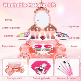 Kids Makeup Kit for Girl, 54 PCS Real Make Up Toys Makeup Set with with Lights and Music, Non ToxicToddlers Pretend Cosmetic Kits, Makeup Set Gift for Toddler Children Age 3-12 Year Old
