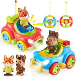 lalalark Remote Control Car for Toddlers, 2 Pack RC Cars with Figure Bump & Ejection Play, Kids Cartoon Toys with LED Lights, Music, Volume Control, Christmas Birthday Gift for Boys & Girls