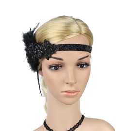 Lovfingu 1920s Accessories Flapper Headband Art Deco Roaring 20's Headpieces for Women Gatsby Costume Hair Clip 09Black