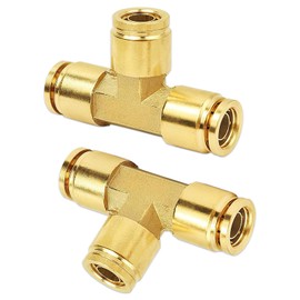 ZYINING 2PCS Push to Connect Tube Fitting Union Tee, Brass 1/4" x 1/4" x 1/4" Tube OD 3 Way Tee Shaped Union Adapter Fitting for Air Spring Bags Suspension Kit