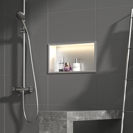 Bernkot Stainless Steel Led Shower Niche 24" X 12" Brushed with Lighting Waterproof No Tile Need Shower Niche for Bathroom Recessed Wall Niche Over-Mounted Installation