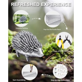 Piececool 3D Metal Puzzles for Adults, Hedgehog Metal Model Kit, Challenging DIY Assembling Crafts Kit for Family Time Hobbies Creative Gfits Home Decor