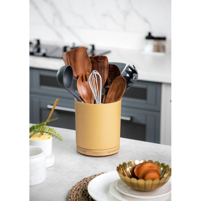 Nucookery 360°Rotating Utensil Holder, 7.2" Kitchen Utensil Crock, Ceramic Cooking