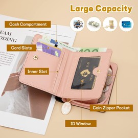 Jesustree Women's Small Bifold PU Leather Small Purse Short Format Women's Wallet Purse with Zip Coin Compartment, Card Slots for Girls Women, black, Casual