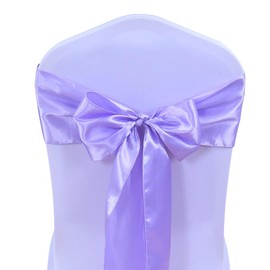 SINSSOWL Pack of 50 Satin Chair Sashes 7x108 inches for Wedding Party Feast Banquet Restaurant Event Decoration Satin Chair Bow Ties - Lavendar Light Purple