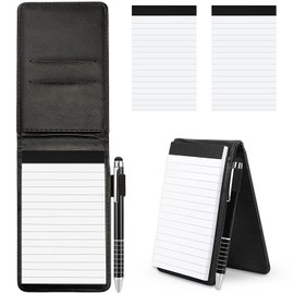 Delsen Delsen 4 Stücke Mini Notizblock-Halter-Set A7 Halter Kleine Notizblock Mini Pocket Notizbuch PU Leather Notebook mit Metall Stift und Replacement Notepads für AktivitäTen im Freien