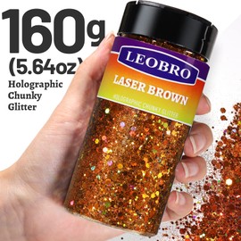 LEOBRO Brown Glitter, 160G/5.64OZ Holographic Chunky Glitter for Crafts, Resin, Body Nail Face Hair, DIY Decorations