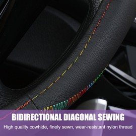 BELOMI Car Steering Wheel Cover, Anti Slip Leather Breathable Vehicle Protector, Comfortable Grip Automotive Interior Protective Guard Accessories, Universal for SUV, Sedan, Truck (Black/Multicolor)