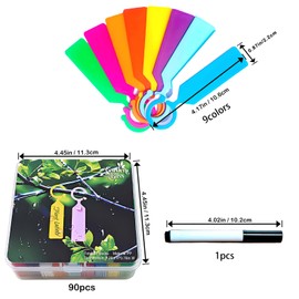 90 PCS Waterproof Plant Labels, 9 Color Reusable Garden Markers with Write-On Pen & Box for Seedlings, Herb Gardening, Indoor Outdoor Plants, Kids Name Tags