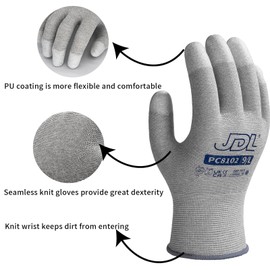JDL ESD Work Gloves, Anti-Static Gloves for PC Building, Computer Installation & Repair, High Resistance Carbon Fiber Gloves, 6 pairs, Small