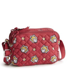 Vera Bradley Premium Cotton Small Stadium Crossbody Bag, Maroon Red and Yellow Bandana Paisley