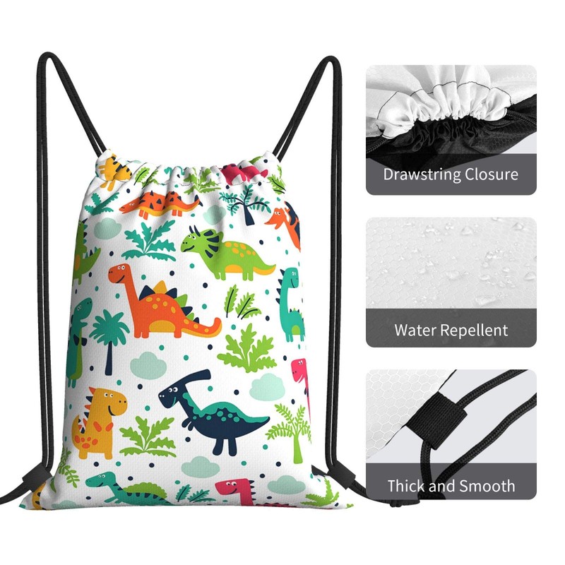 Richugui Cartoon Dinosaur Drawstring Backpack Drawstring Backpack Waterproof Lightweight String