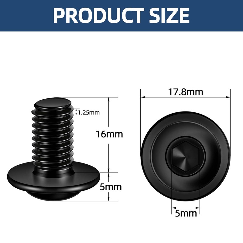 M8 x 16mm Flanged Button Head Socket Cap Screws, Black