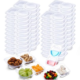 40pcs Condiment Container With Lids，Reusable Snack Packs,Snack Pack Containers,Double Compartment Transparent Salad Dressing Containers,Sauce Container For To-Go Sauce, Sampling, Travel Snack