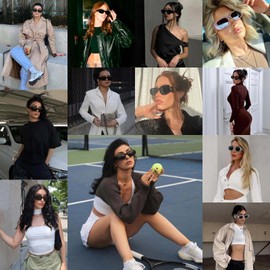 Rectangle Sunglasses for Women Retro Square Sunglasses UV400 Protection (Black+White)