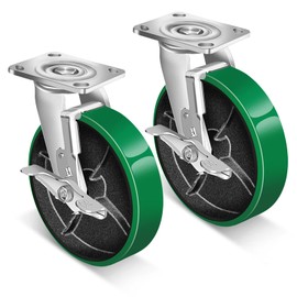 FOVERSWIVE 8"x2" Industrial Casters- Heavy Duty casters,Polyurethane Casters Wheel,Capacity up to 3000 Lb. Use for Platform Truck, U-Boat Cart,Workbenches(2 Brake)