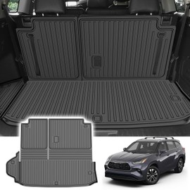TTX LIGHTING Cargo Mat Compatible with 2020-2025 Toyota Highlander All Weather TPE Cargo Liner with Backrest Mat Protector 7 Seats Highlander Accessories (20-25 Highlander-2 in 1 Trunk Mat)